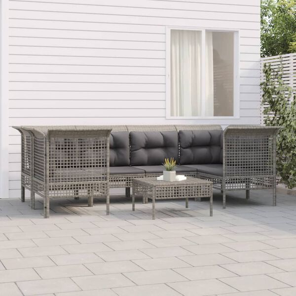 vidaXL Set de muebles de jardín 7 pzas y cojines ratán sintético gris