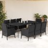 vidaXL Set de comedor de jard&iacute;n 9 pzas y cojines rat&aacute;n sint&eacute;tico negro