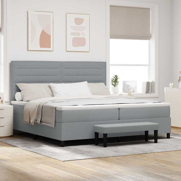 vidaXL Cama tipo Box Spring con colch&oacute;n Gris Claro 200 x 200 cm tela