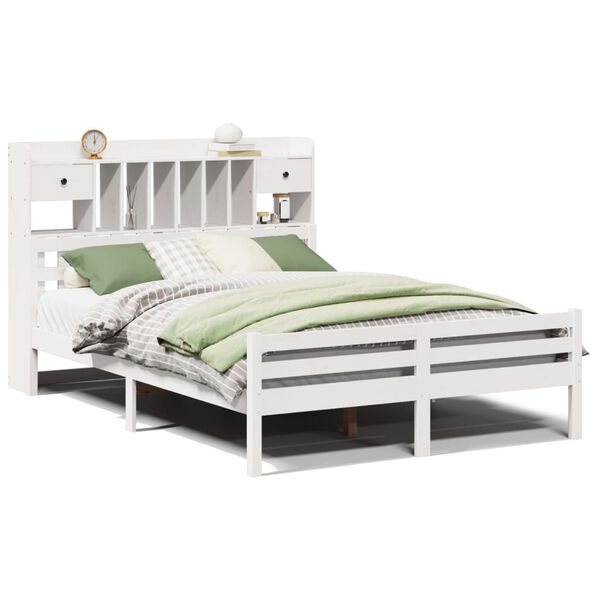 vidaXL Cama con estanter&iacute;a sin colch&oacute;n madera maciza blanca 150x200 cm