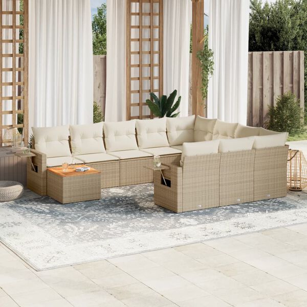 vidaXL Set de sof&aacute;s de jard&iacute;n 11pzas con cojines rat&aacute;n sint&eacute;tico beige