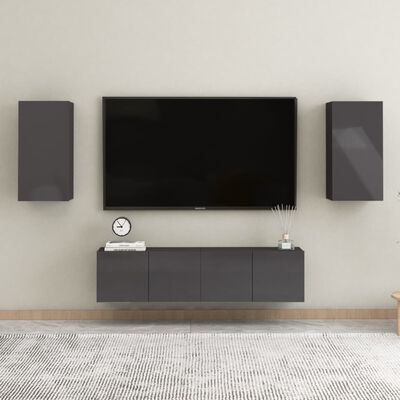 vidaXL Muebles de TV de salón 4 pzas madera de ingeniería gris brillo
