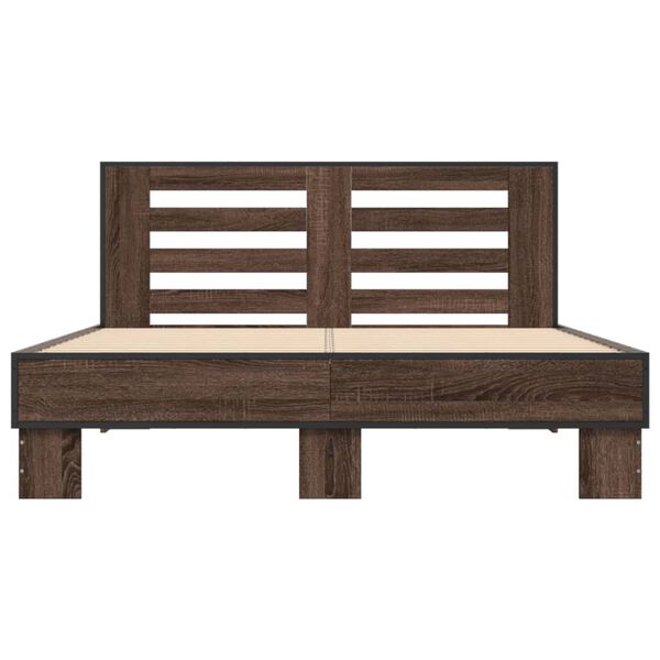 vidaXL Estructura cama madera ingeniería metal marrón roble 135x190 cm