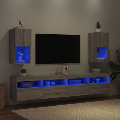 vidaXL Muebles para TV con luces LED 2 uds gris Sonoma 30,5x30x60 cm