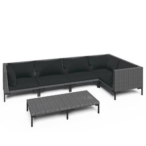 vidaXL Sof&aacute;s de jard&iacute;n 6 piezas y cojines rat&aacute;n sint&eacute;tico gris oscuro