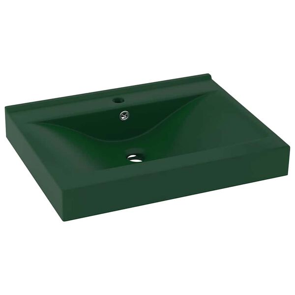 vidaXL Lavabo de lujo con grifo cer&aacute;mica verde oscuro 60x46 cm