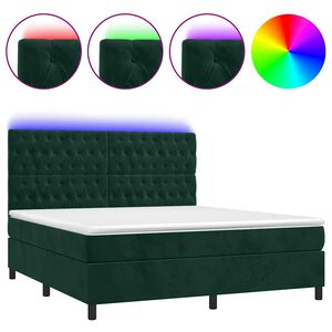 vidaXL Cama box spring colch&oacute;n y LED terciopelo verde oscuro 180x200cm