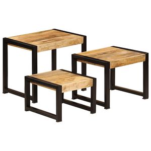 vidaXL Mesas apilables 3 unidades madera maciza de mango