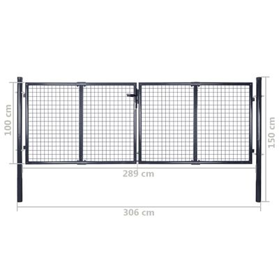 vidaXL Puerta de malla de jardín acero galvanizado gris 289x100 cm