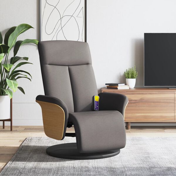 vidaXL Sill&oacute;n reclinable de masaje con reposapi&eacute;s tela gris taupe