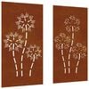 vidaXL Adorno pared jard&iacute;n 2 uds acero corten dise&ntilde;o flores 105x55 cm
