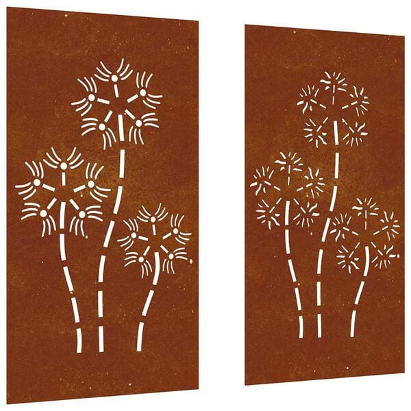 vidaXL Adorno pared jard&iacute;n 2 uds acero corten dise&ntilde;o flores 105x55 cm