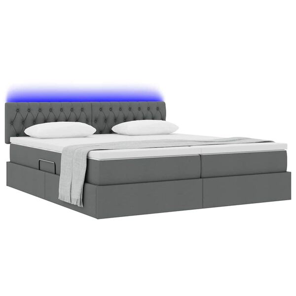 vidaXL Cama con tira de luces LED Gris oscuro 200 x 200 cm tela