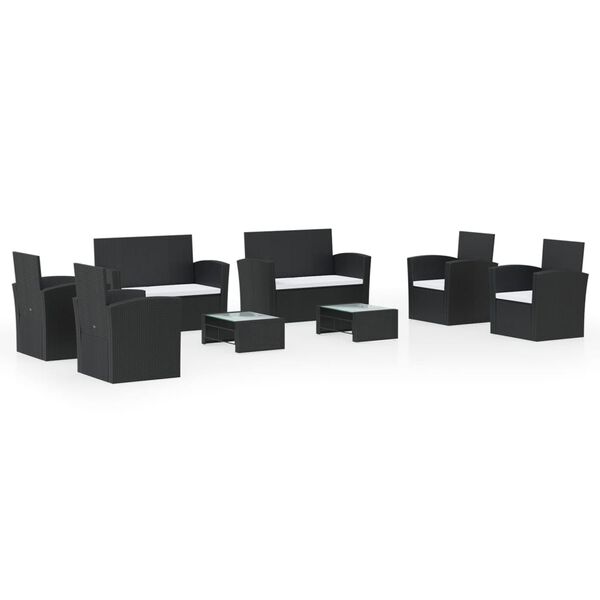 vidaXL Juego muebles de jard&iacute;n 8 pzas y cojines rat&aacute;n sint&eacute;tico negro