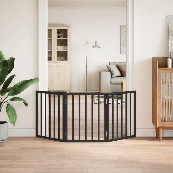 vidaXL Puerta para perros plegable 3 paneles madera álamo negra 150 cm