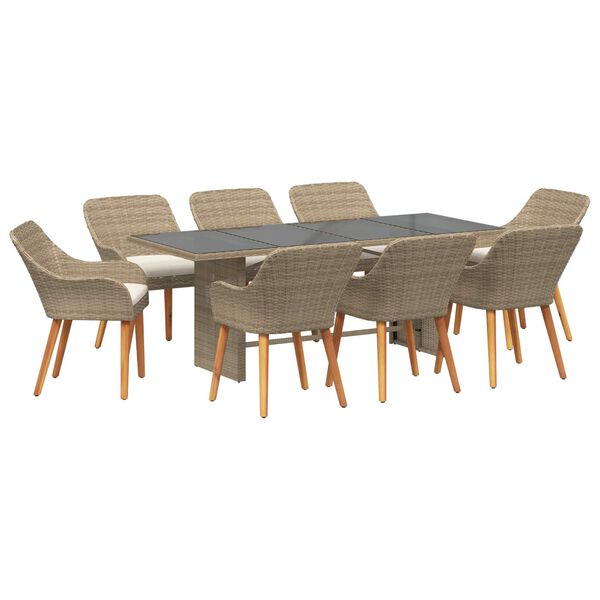vidaXL Conjunto de Comedor de Jardín 9 pcs Beige ratán sintético