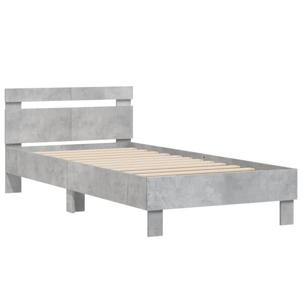vidaXL Cama con cabecero madera de ingenier&iacute;a gris hormig&oacute;n 100x200 cm