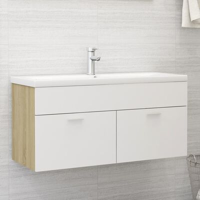 vidaXL Mueble con lavabo aglomerado blanco y roble Sonoma
