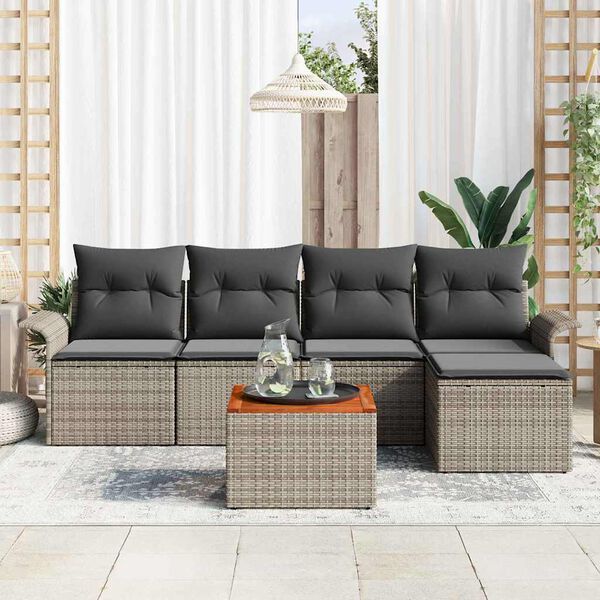 vidaXL Conjunto de sof&aacute;s de jard&iacute;n 6 pcs Gris rat&aacute;n sint&eacute;tico