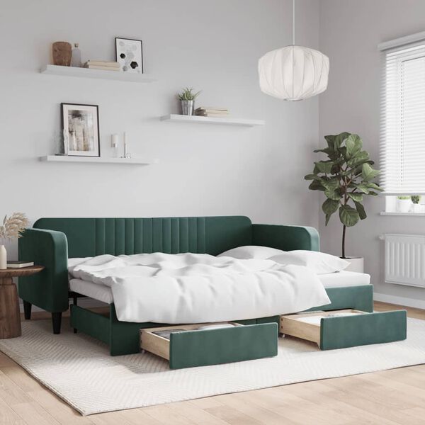 vidaXL Sofá cama nido con cajones terciopelo verde oscuro 80x200 cm