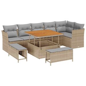 vidaXL Conjunto de sof&aacute;s de jard&iacute;n 9 pcs Beige rat&aacute;n sint&eacute;tico