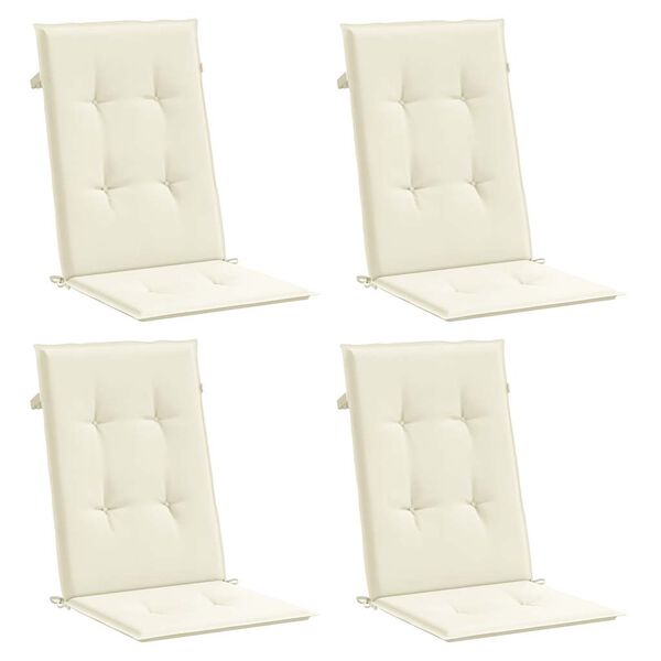 vidaXL Coj&iacute;n silla de jard&iacute;n respaldo alto 4 uds tela crema 120x50x2cm