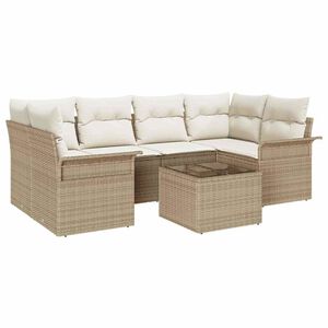 vidaXL Conjunto de sof&aacute; de jard&iacute;n 7 pcs Beige Polirat&aacute;n