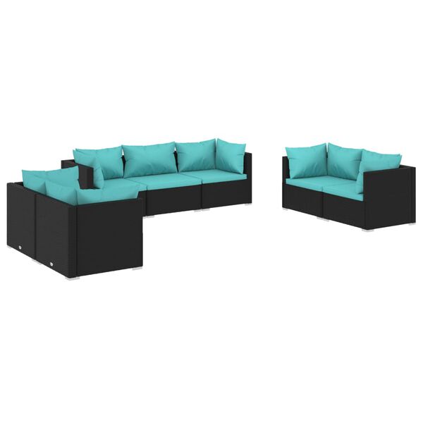 vidaXL Set de muebles de jard&iacute;n 7 pzas y cojines rat&aacute;n sint&eacute;tico negro