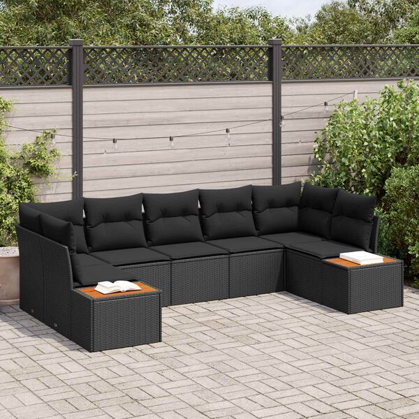 vidaXL Conjunto de sof&aacute;s de jard&iacute;n 7 pcs Negro Rat&aacute;n sint&eacute;tico