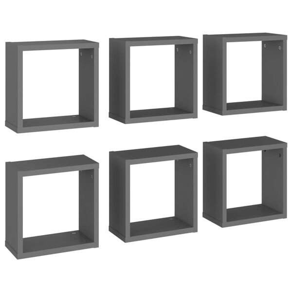 vidaXL Estantes cubo de pared 6 unidades gris 30x15x30 cm