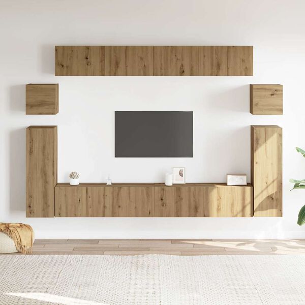 vidaXL Mueble para TV de pared madera contrachapada artesanal 8 piezas