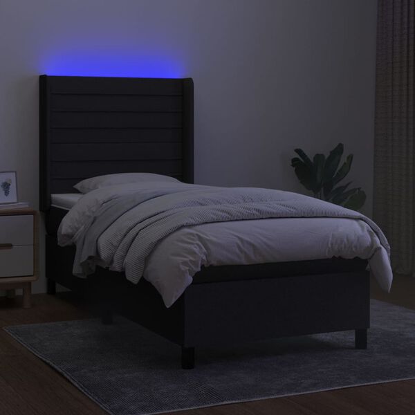 vidaXL Cama box spring colch&oacute;n y luces LED tela negro 80x200 cm