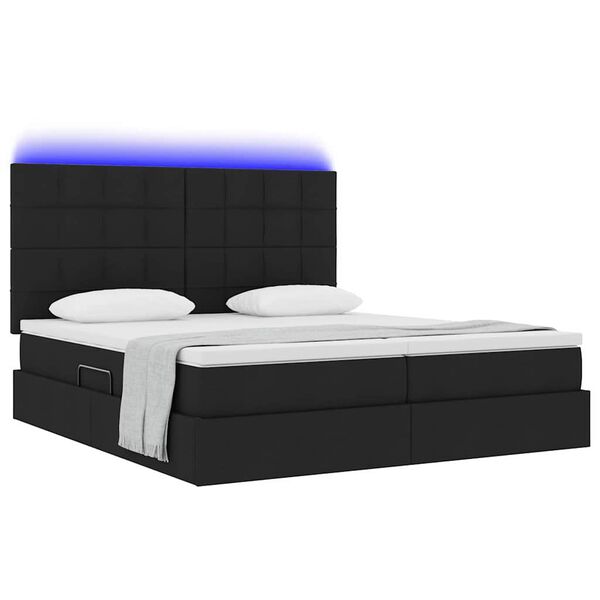 vidaXL Cama con tira de luces LED con cabecera Negro 180 x 200 cm tela