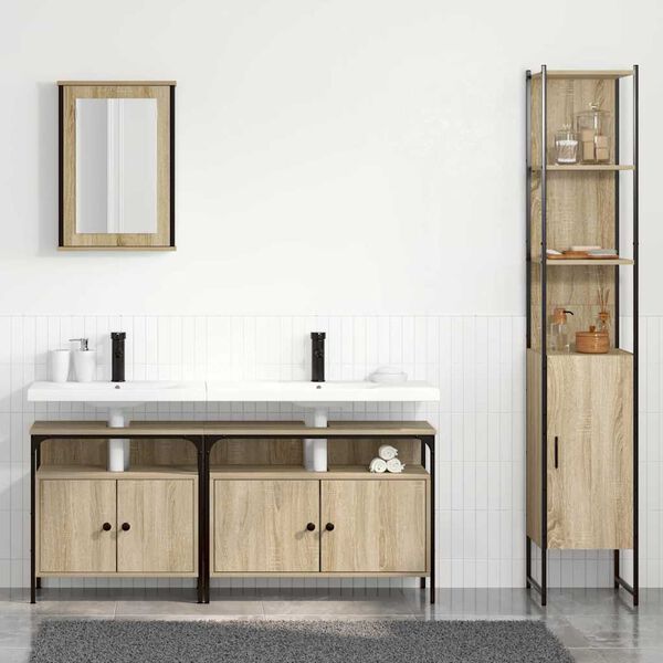 vidaXL Juego de muebles de ba&ntilde;o con estante 4 pcs Roble Sonoma