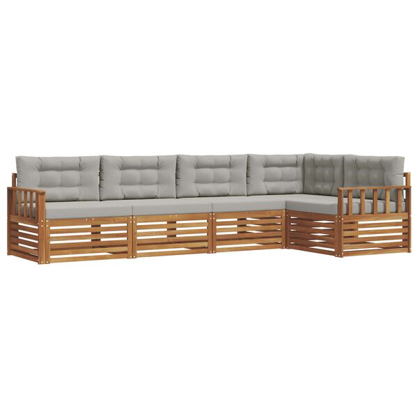 vidaXL Conjunto de sof&aacute;s de exterior 5 pcs Gris Natural y Claro