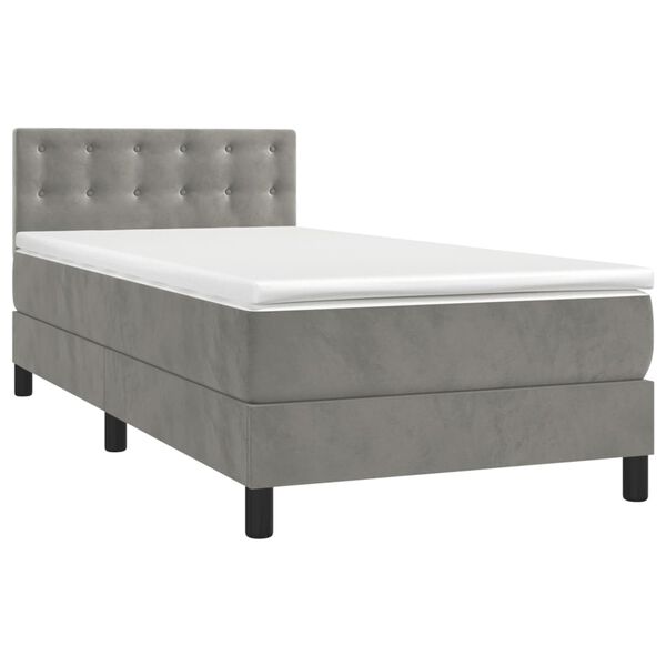 vidaXL Cama box spring colch&oacute;n y LED terciopelo gris claro 90x190 cm