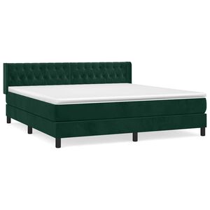 vidaXL Cama box spring con colch&oacute;n terciopelo verde oscuro 160x200 cm
