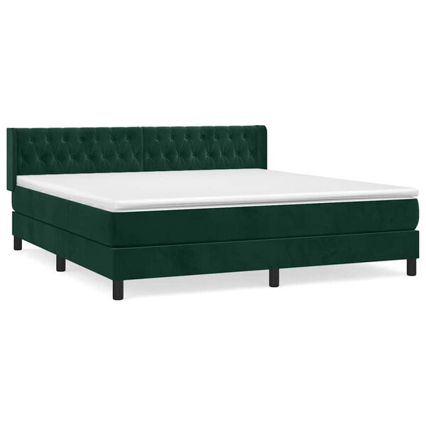 vidaXL Cama box spring con colch&oacute;n terciopelo verde oscuro 160x200 cm