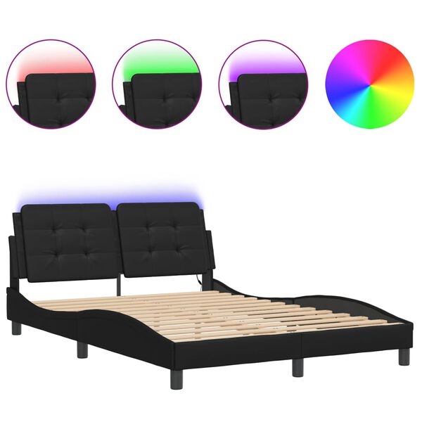 vidaXL Estructura de cama con LED sin colch&oacute;n Zadar negro 140x190 cm