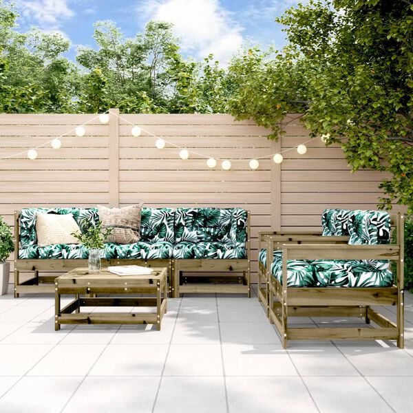 vidaXL Juego de muebles jard&iacute;n 6 pzas y cojines madera pino impregnada