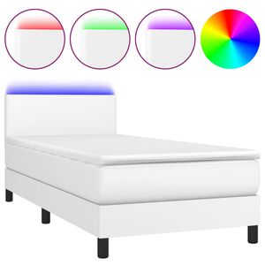 vidaXL Cama box spring y colch&oacute;n LED cuero sint&eacute;tico blanco 90x190 cm