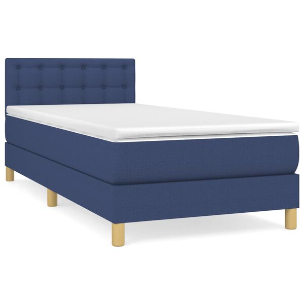 vidaXL Cama box spring con colch&oacute;n tela azul 100x200 cm