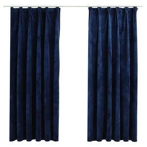 vidaXL Cortinas opacas ganchos 2 pzas terciopelo azul oscuro 140x175cm