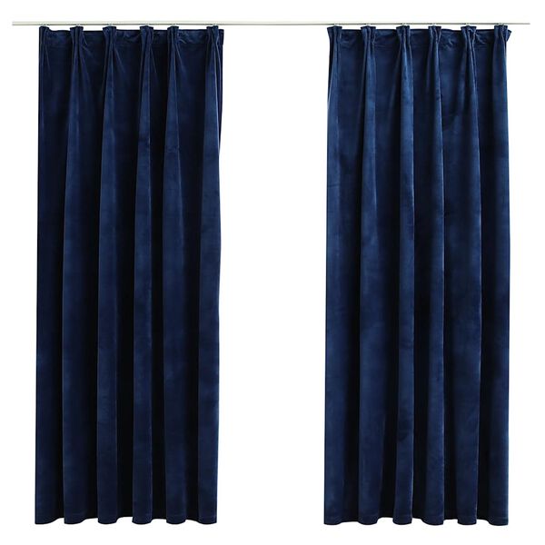 vidaXL Cortinas opacas ganchos 2 pzas terciopelo azul oscuro 140x175cm