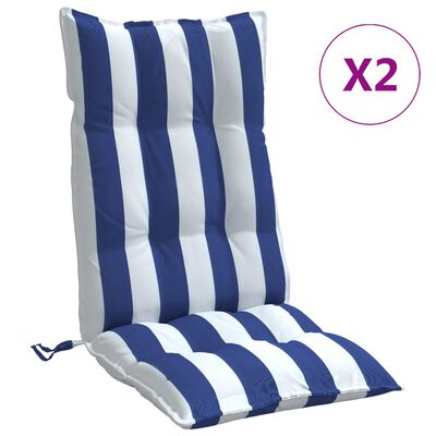 vidaXL Cojines silla respaldo alto 2 uds tela Oxford rayas azul blanco