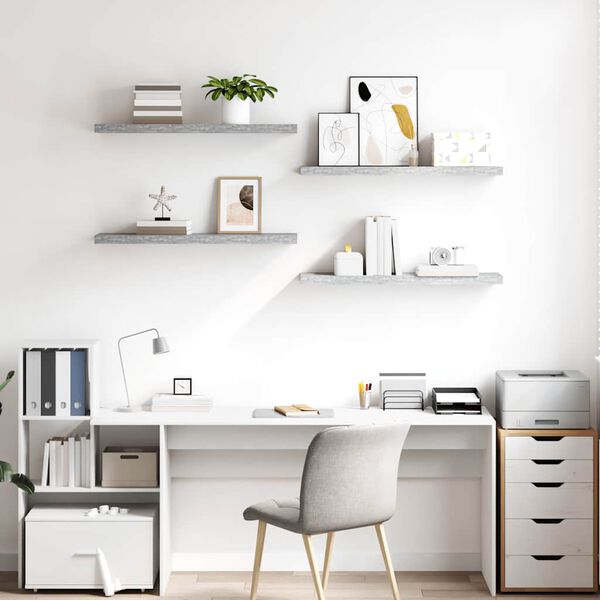 vidaXL Estantes flotantes pared 4 uds gris hormig&oacute;n MDF 90x23,5x3,8 cm
