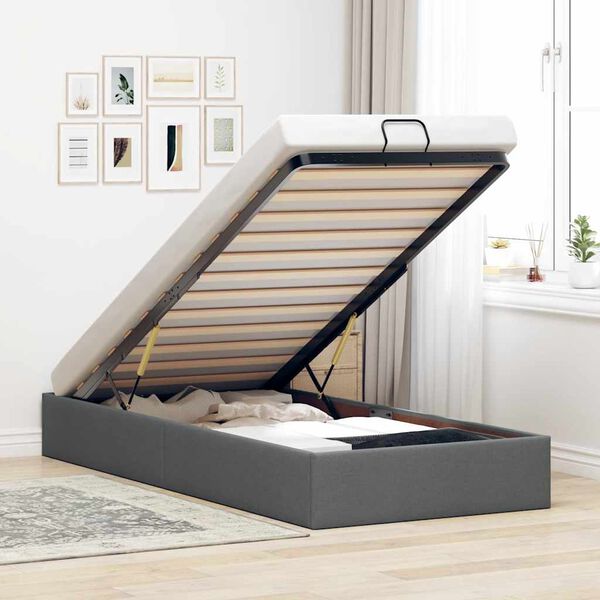 vidaXL Estructura cama otomana sin colchón tela gris oscuro 90x200cm