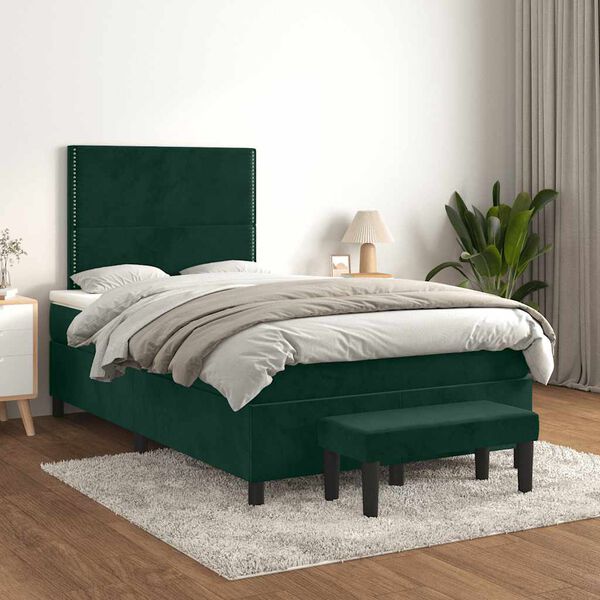 vidaXL Cama box spring con colch&oacute;n terciopelo verde oscuro 120x200 cm