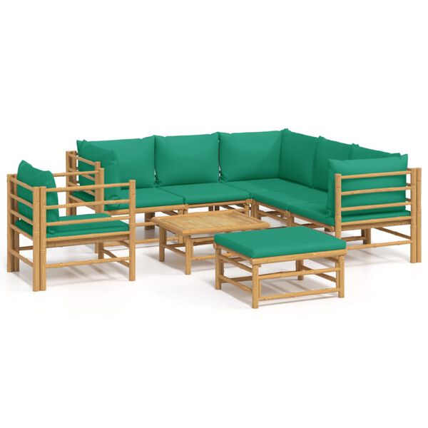 vidaXL Set de muebles de jard&iacute;n 8 piezas bamb&uacute; con cojines verde