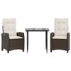 vidaXL Set comedor de jard&iacute;n 3 piezas y cojines rat&aacute;n sint&eacute;tico marr&oacute;n